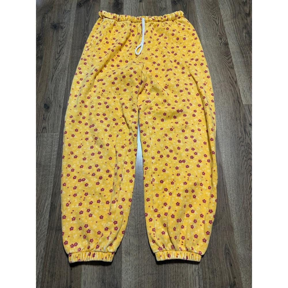 Colsie Sweatpants Womens Size S Yellow Floral Print Joggers Loungewear Drawstrin